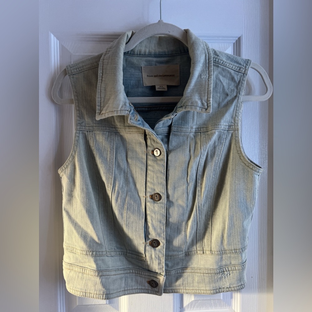 Denim Vest S to M deer 🦌 skull rose 🌹 appliqué embroidered light wash blue - Picture 6 of 14